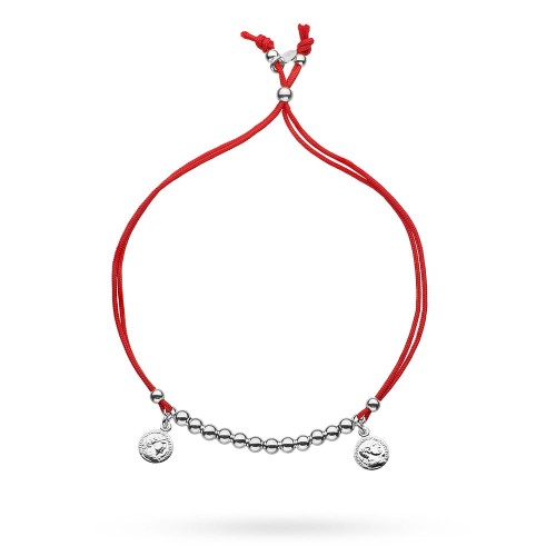 srebrna bransoletka z czerwonym sznurkiem